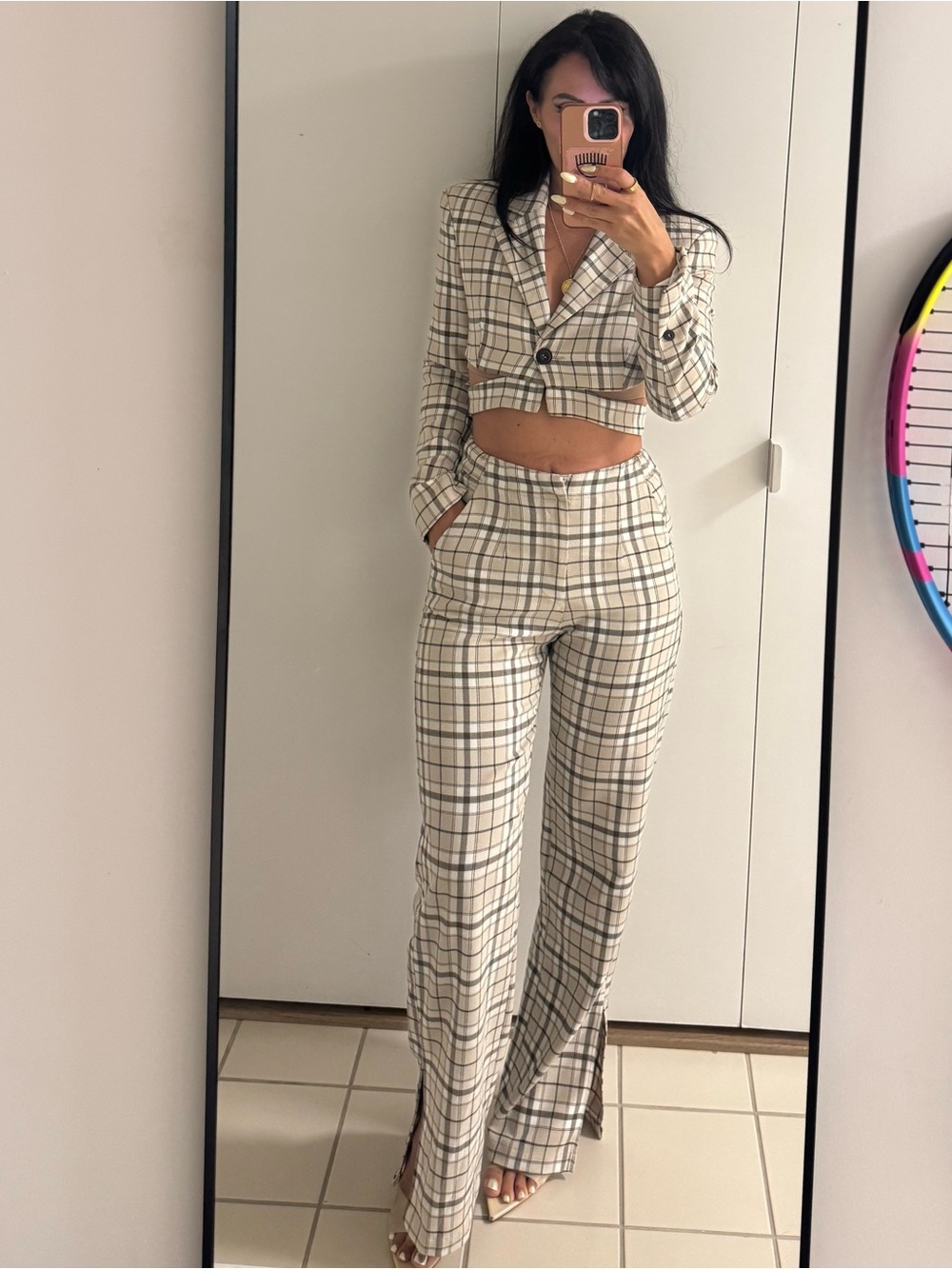 Bershka Beige Plaid Set